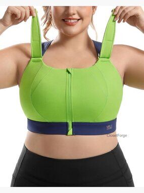 High Impact Zip Front Sports Bra Adjustable Racerback for Large Bust